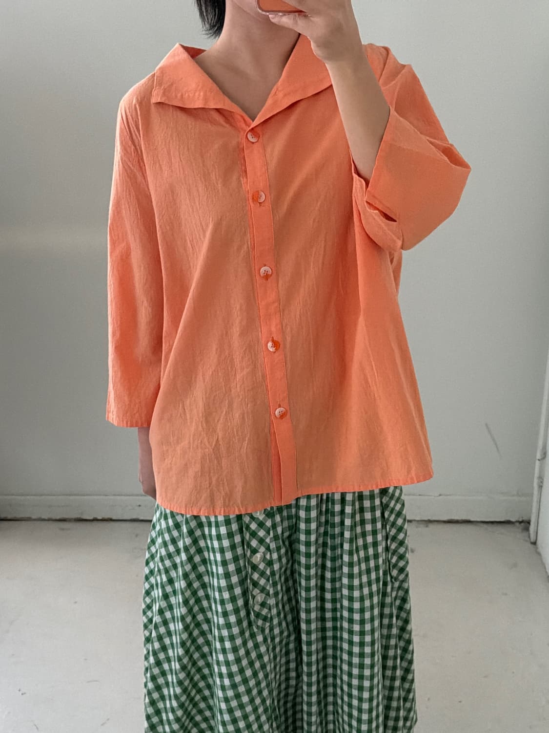 일본빈티지 오렌지 오픈카라 셔츠 상품이미지2