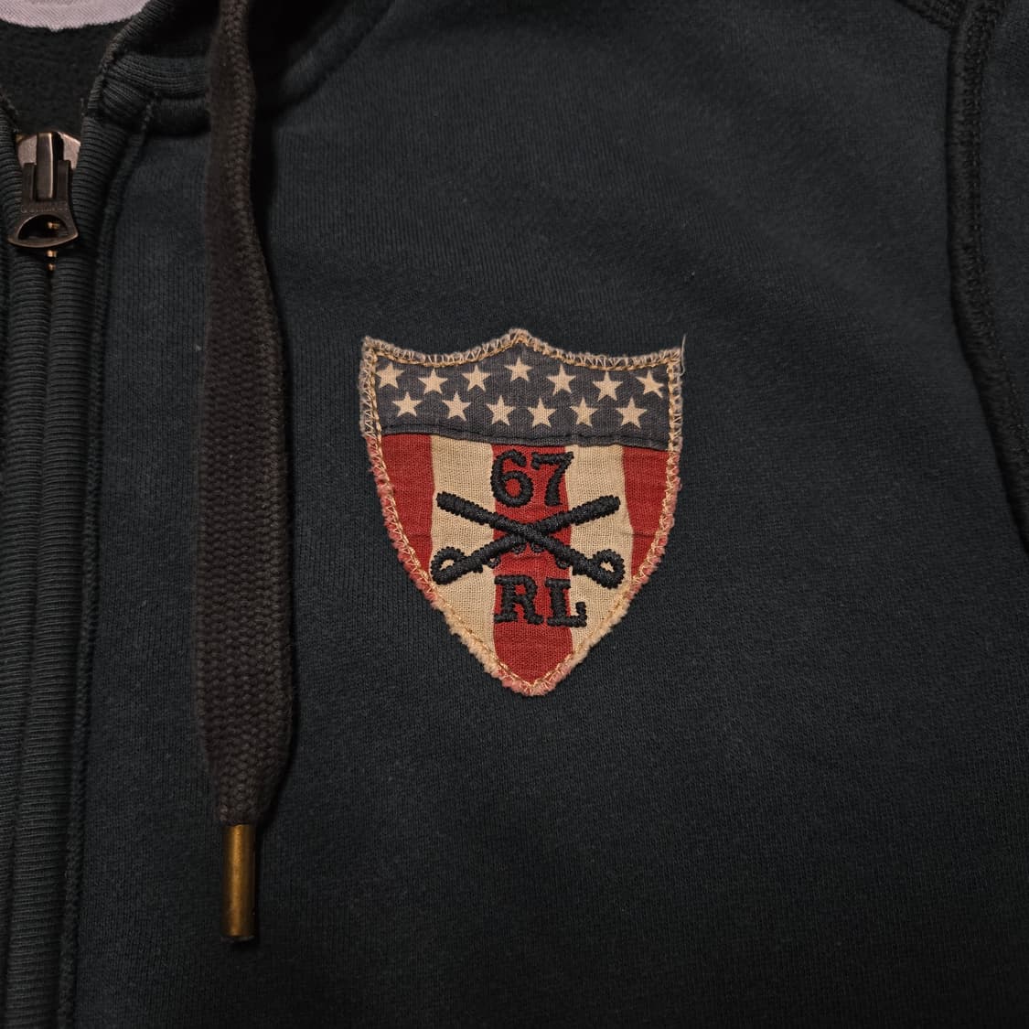 M 폴로랄프로렌 폴로진스 써멀 성조기 쉴드 패치 후드 집업 네이비 상품이미지2