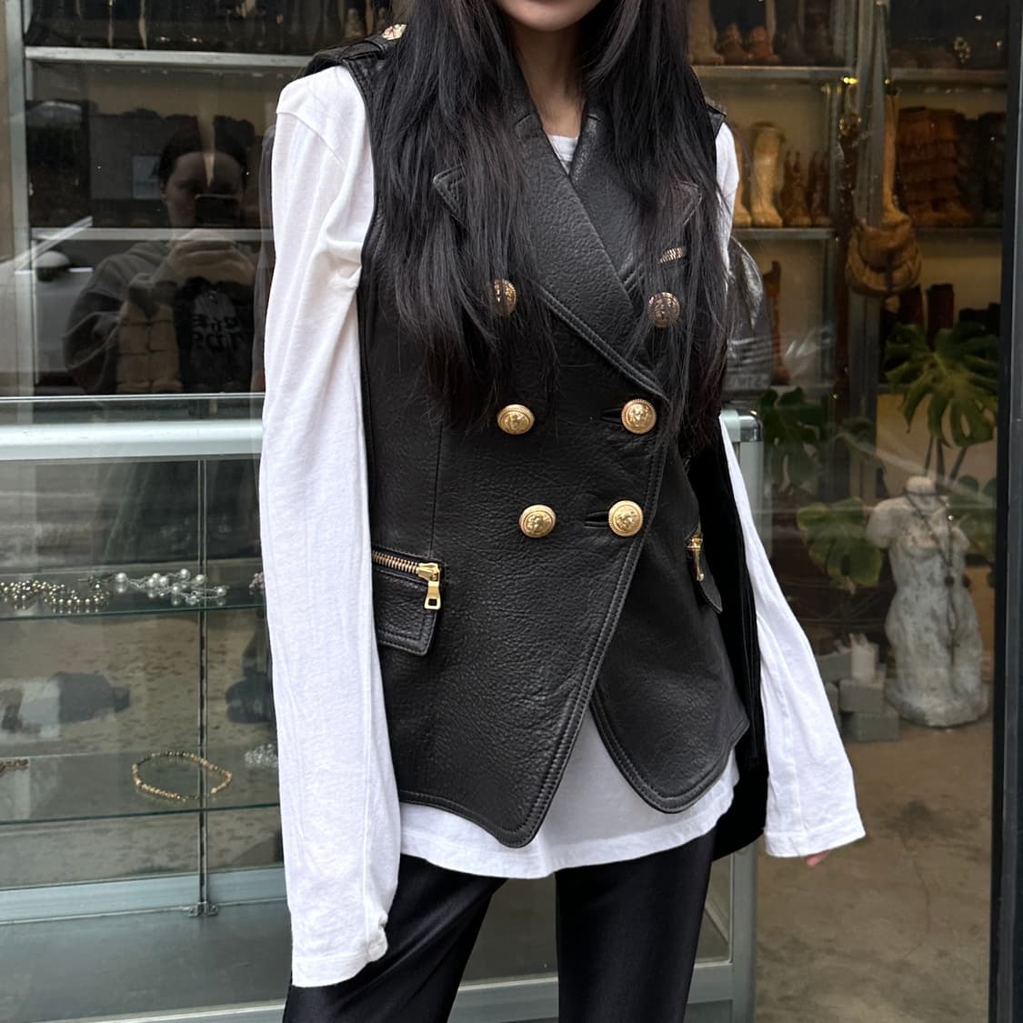 (레어) 2010 아카이브 발망 가죽 나폴레옹 버튼 베스트 상품이미지7