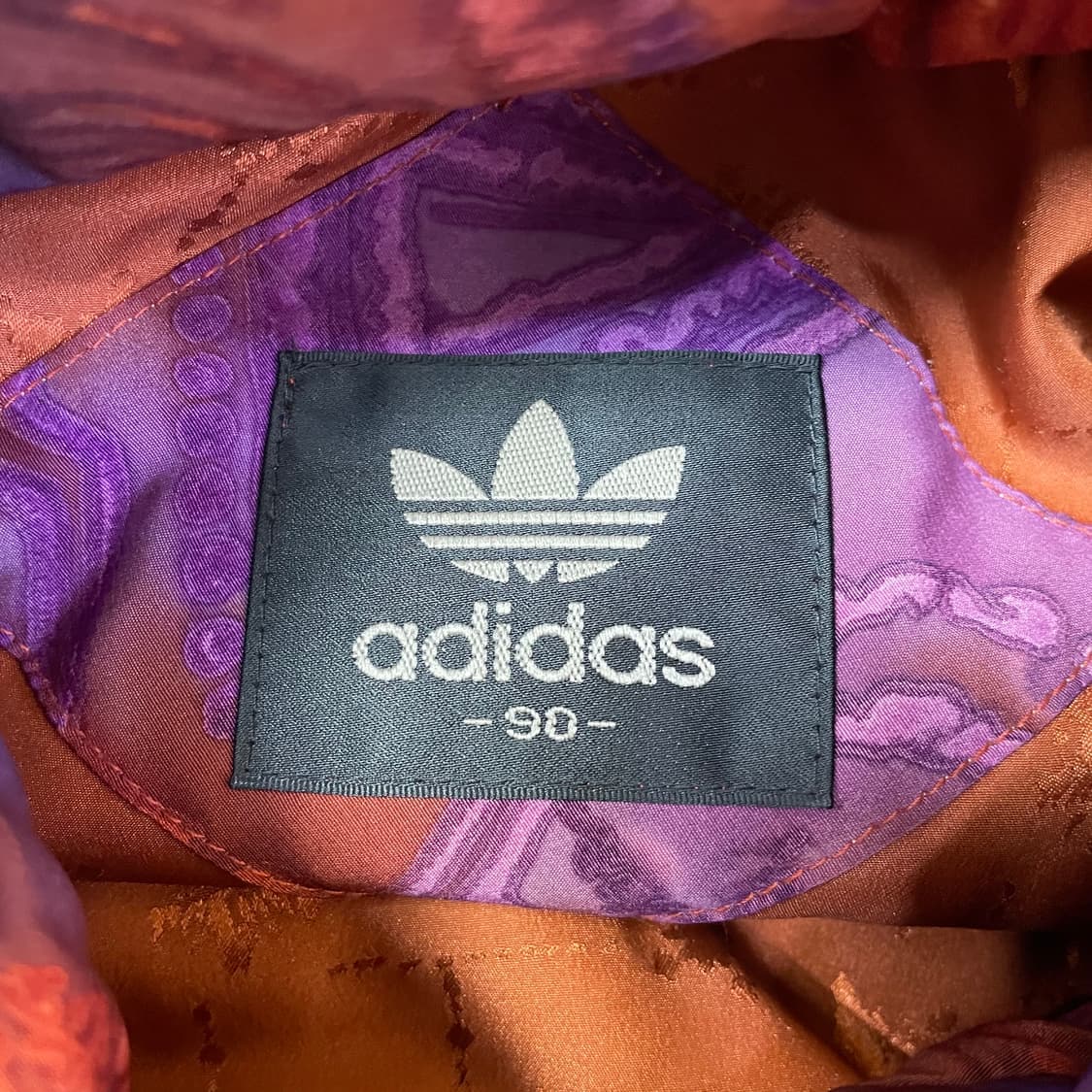 아디다스 오렌지퍼플 패턴 구스다운 후드퍼 야상 패딩 점퍼 90 상품이미지5