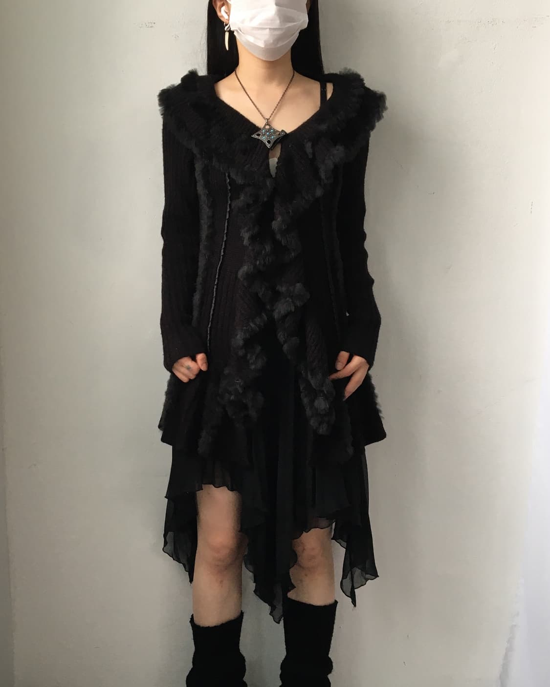Fur trimming ruffle knit cardigan 상품이미지1