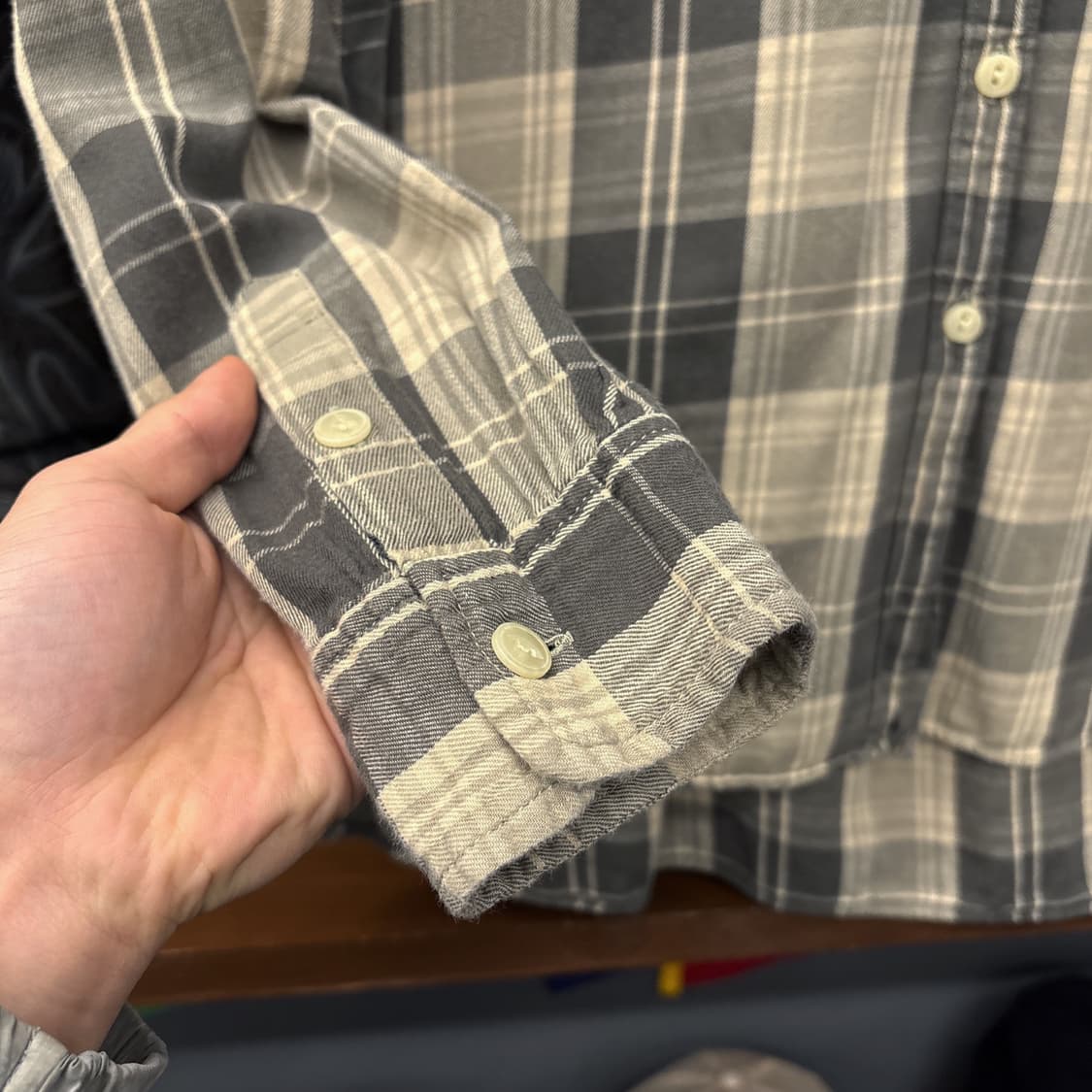 데님 앤 서플라이 올리브 타탄체크 코튼 워크셔츠 백플리츠 N1077 상품이미지6