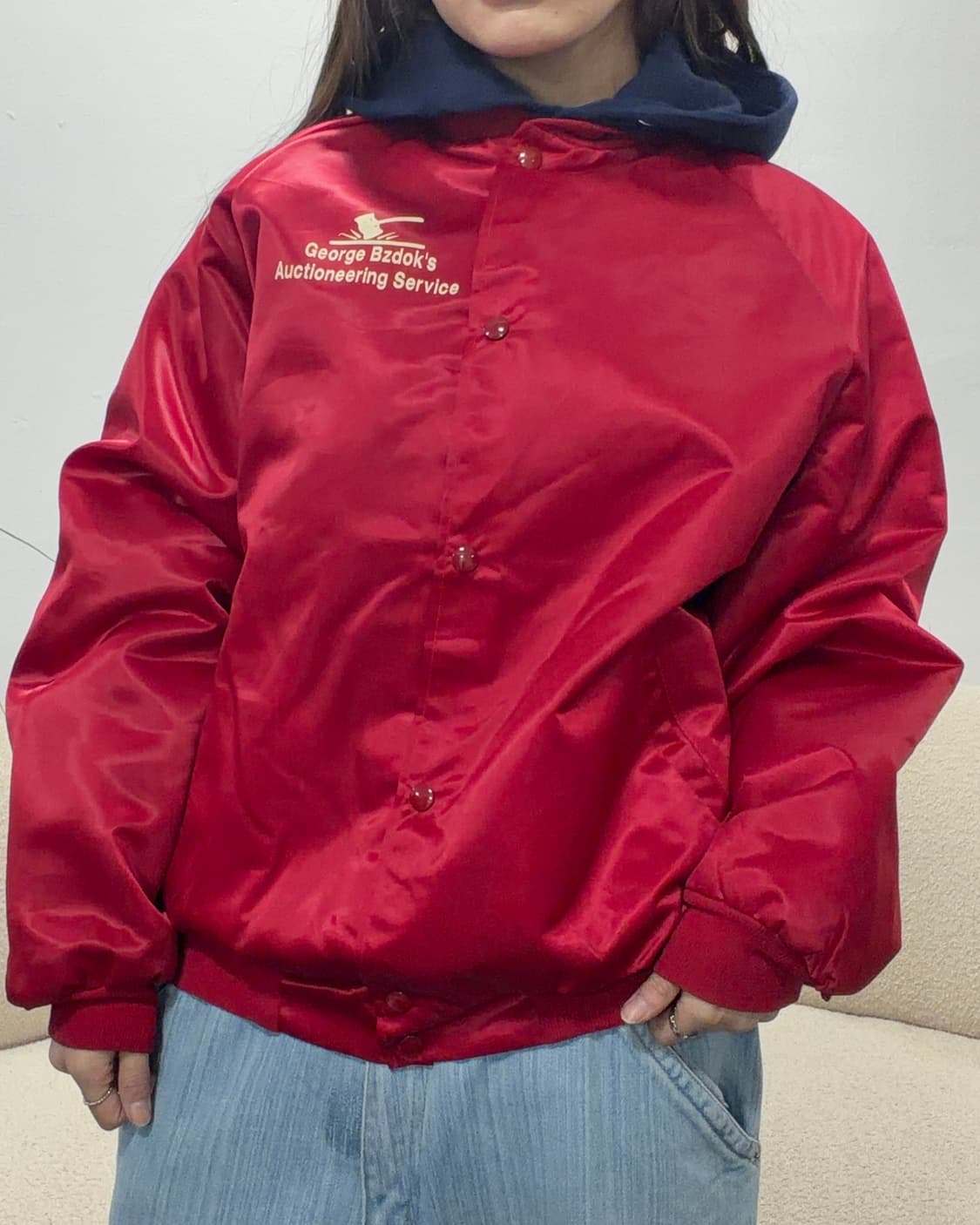 90s USA 빈티지 올드스쿨 유광레드 스타디움자켓 상품이미지4