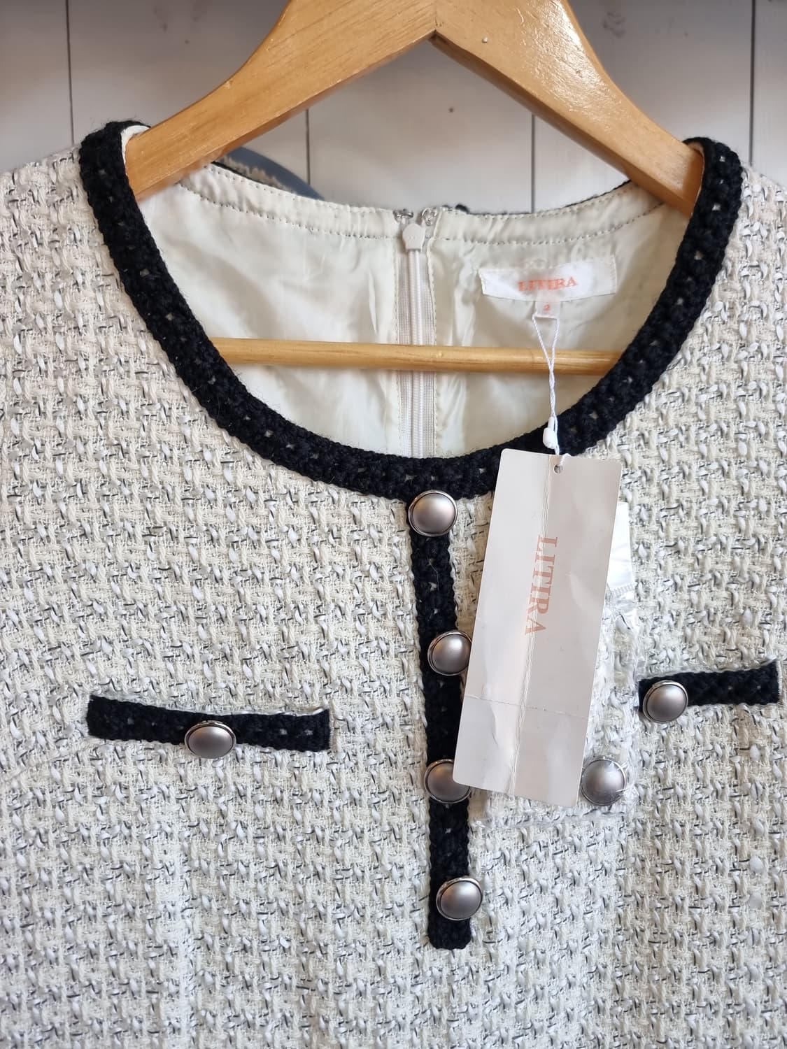 트위드 블랙 트리밍  원피스 상품이미지2