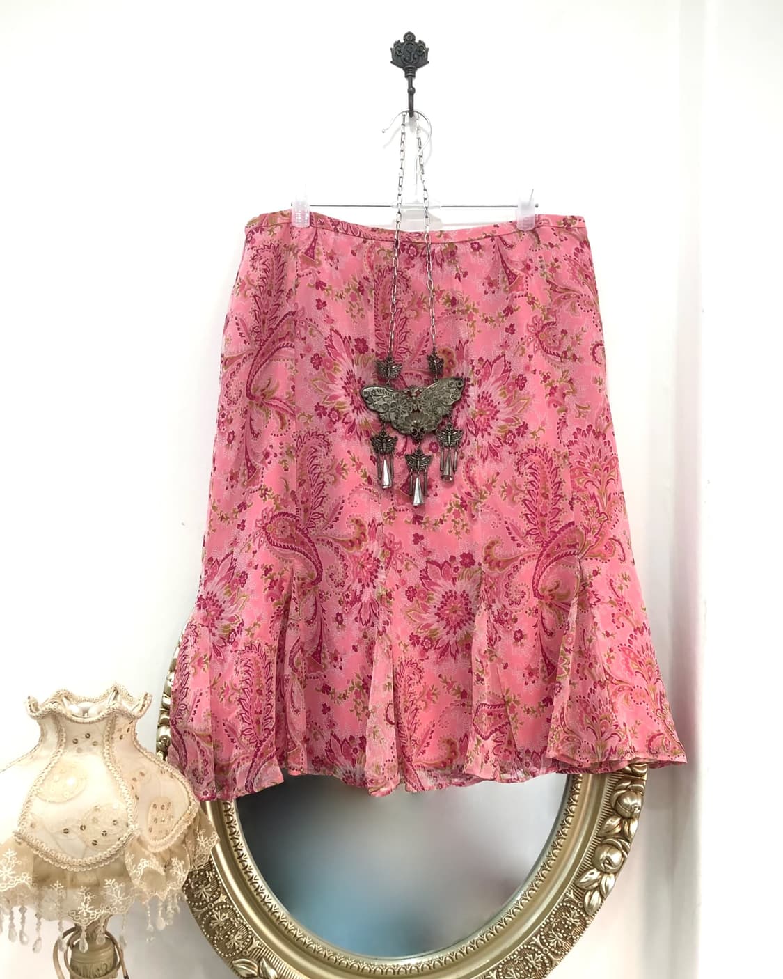 pink oriental paisley pattern midi skirt 상품이미지1
