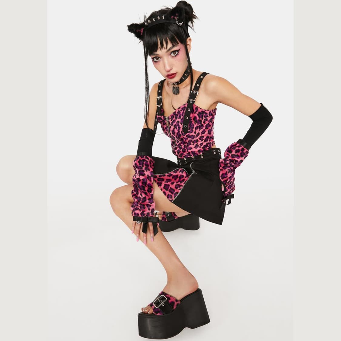 돌스킬 핑크 레오파드 통굽 샌들 플랫폼 갸루 y2k 상품이미지1