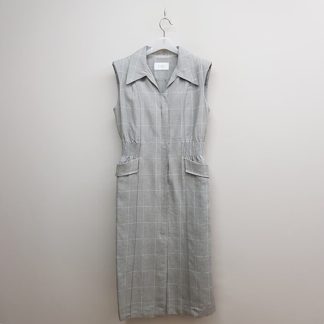 한섬 TIME 타임  체크 슬리브리스 린넨 원피스 F사이즈 상품이미지1