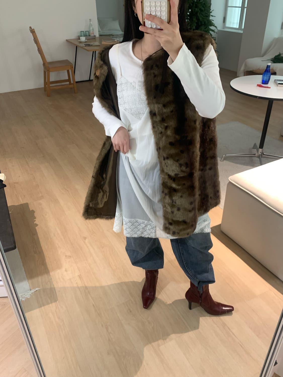 leopard fur vest 상품이미지3