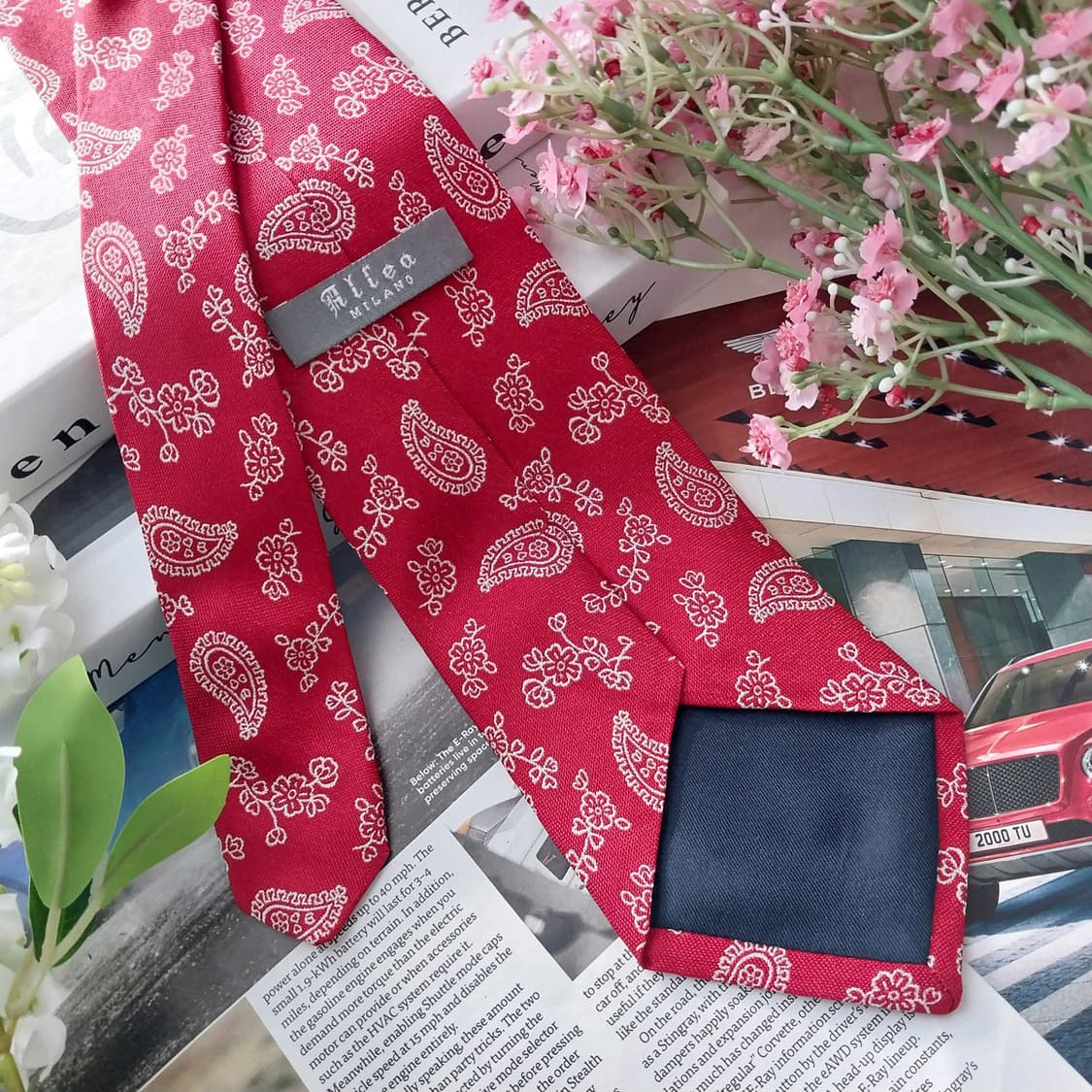 알테아 실크 레드 페이즐리 자카드 넥타이 9.6cm A+등급 K1438
 상품이미지6