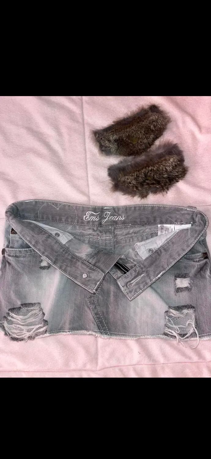 갸루 로우라이즈 초미니 퍼스커트 투웨이 연청 일브빈티지 털치마 상품이미지1