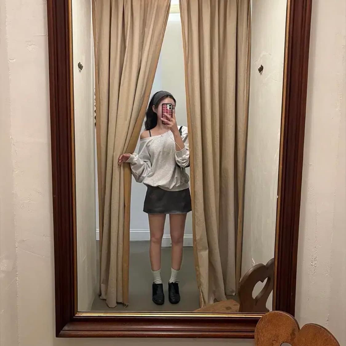 바이무드 데이 원숄더 맨투맨 멜란지 상품이미지1