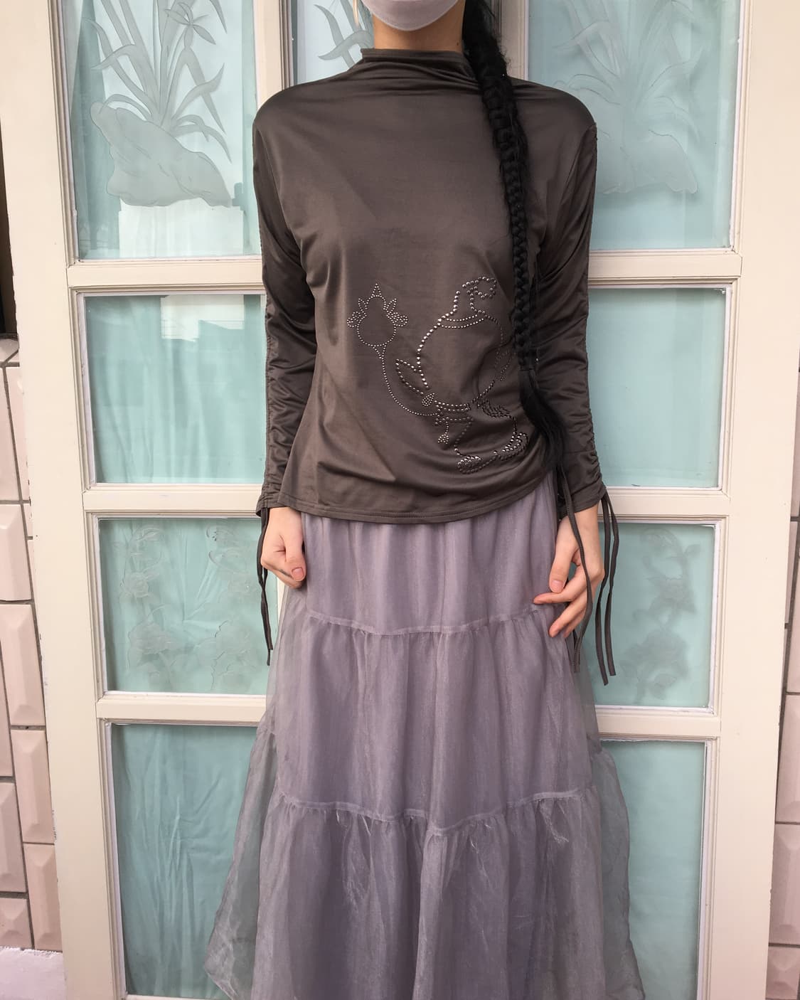 Cubic point shirring high neck sleeve 상품이미지1