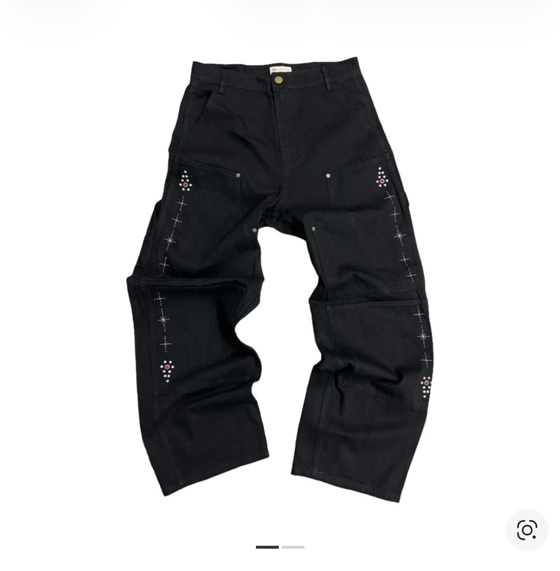 아오이로 페이크 스터드 커트 더블 니 팬츠 데님 블랙 2사이즈 판매 상품이미지1