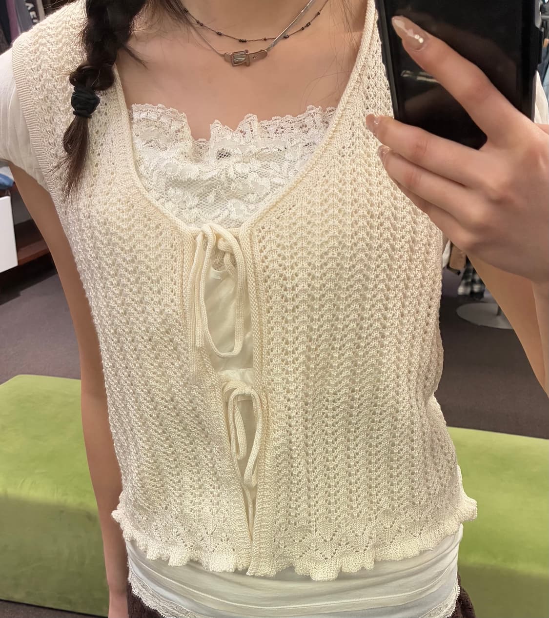 L)GU 빈티지 여성 펀칭 프릴 슬리브리스 가디건 상품이미지1