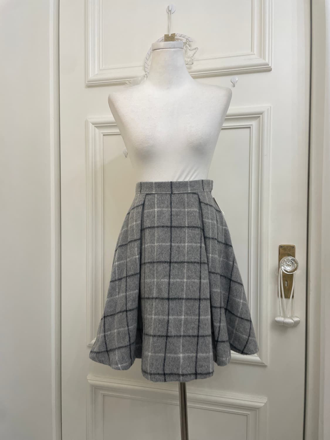 gray check pleats point midi skirt 상품이미지1