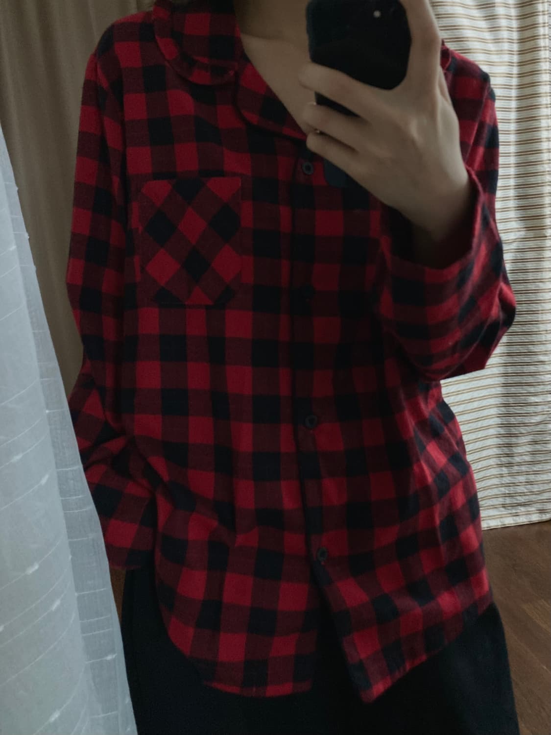 카라 프릴포인트 체크 면남방 상품이미지3