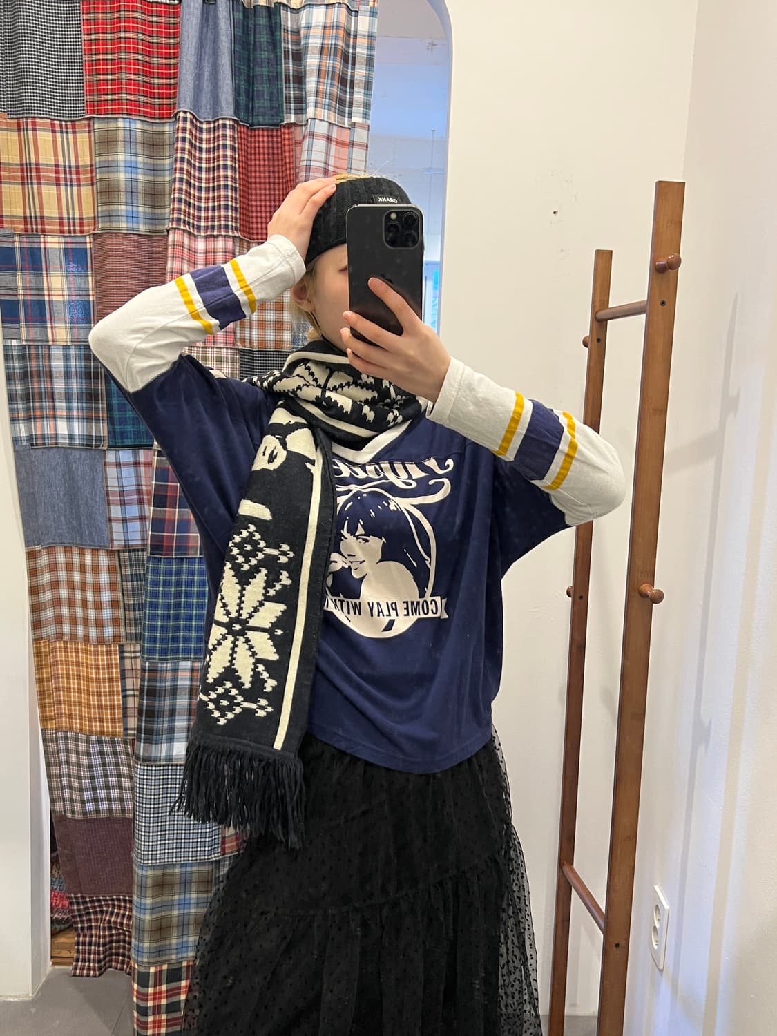 히스테릭글래머 브이넥 네이비 히스걸 롱슬리브 상품이미지1