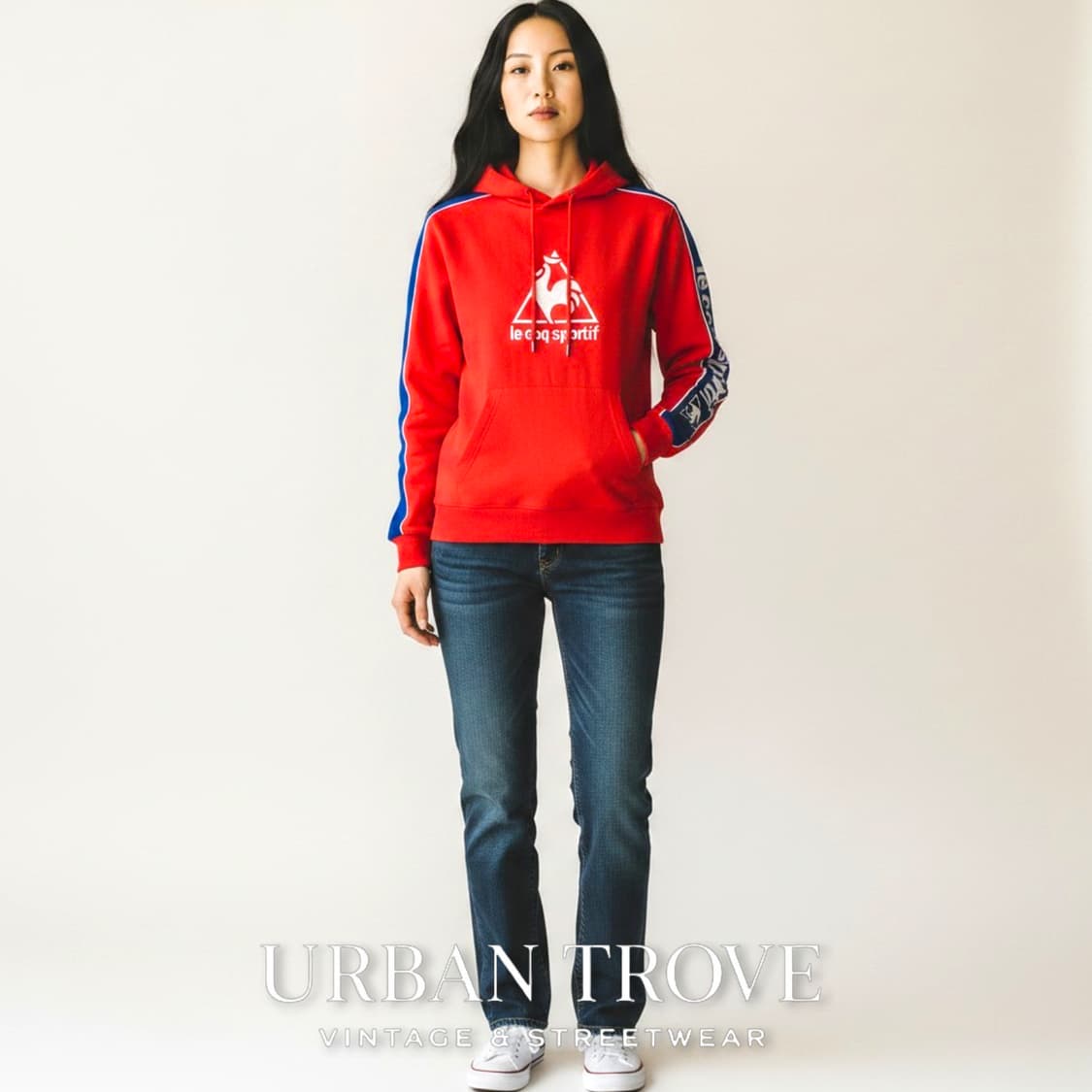 어반트로브▪️르꼬끄 스포르티브 레드 블루 후드티 S 90 상품이미지2