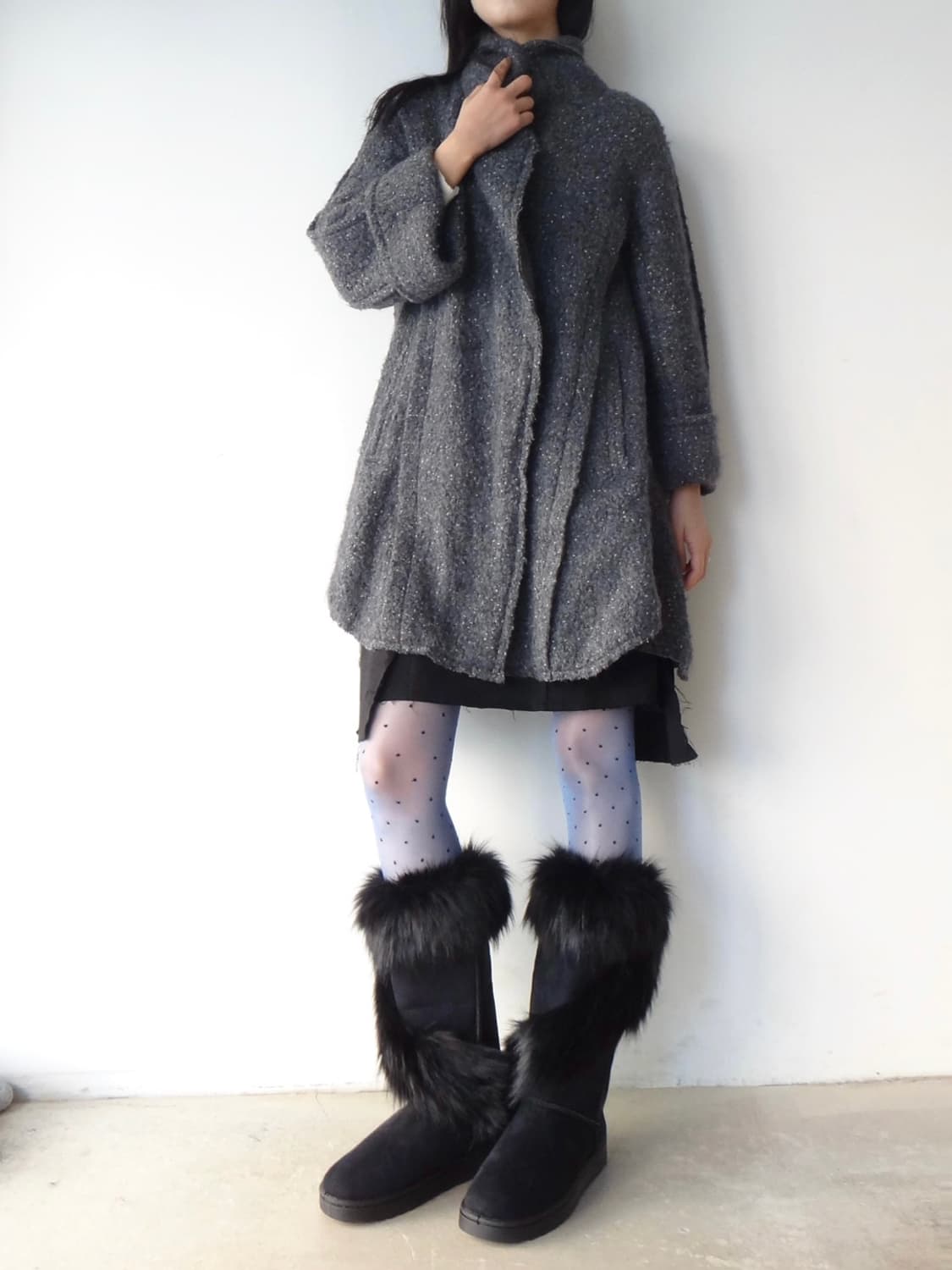 MINE high neck drape boucle coat / grey 상품이미지1