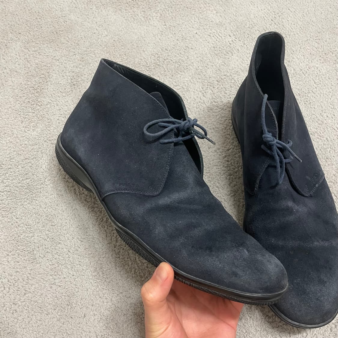 285) 프라다 스포츠 스웨이드 레더 로고 부츠 스니커즈 네이비 상품이미지3