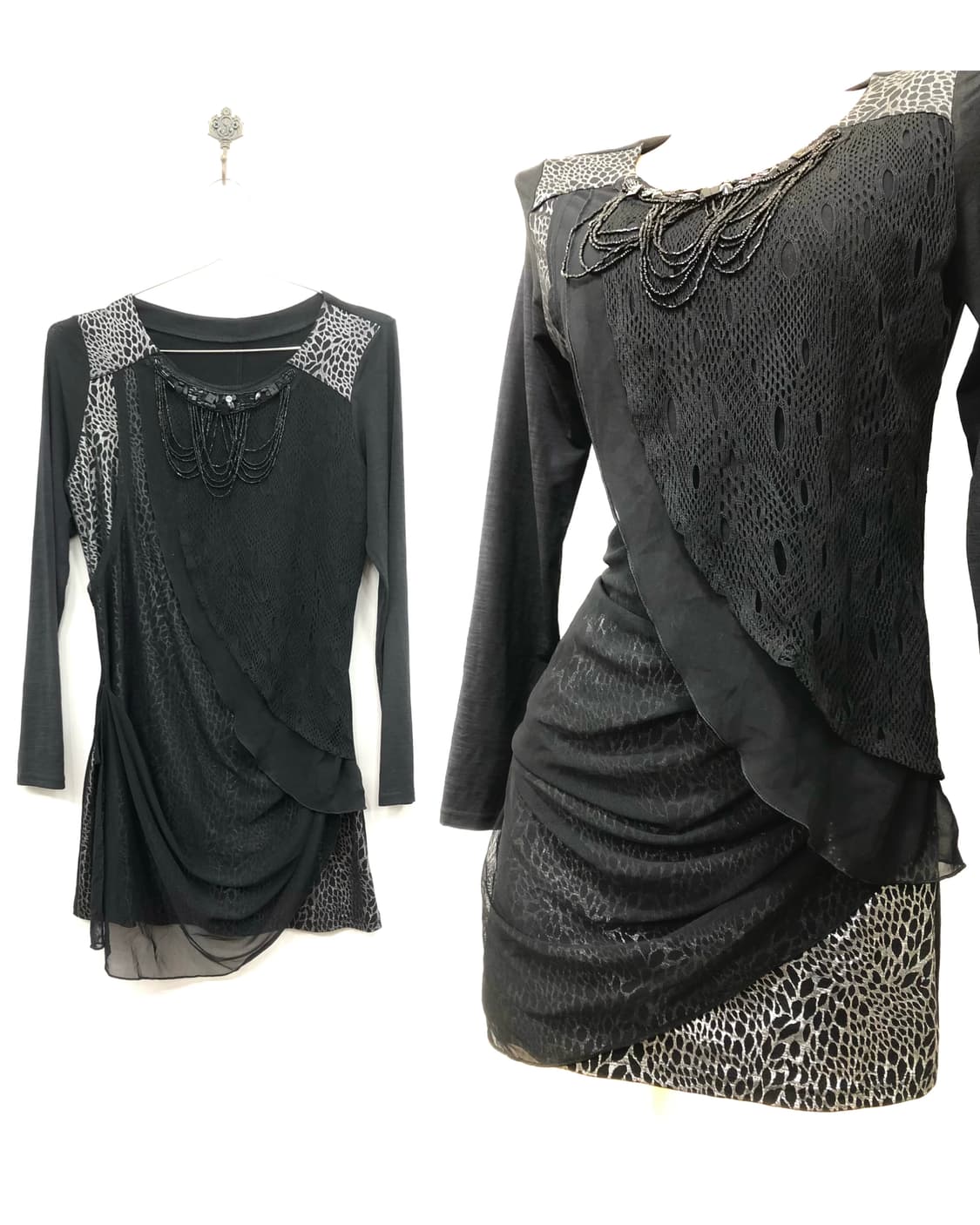 black layered mesh shirring dress 상품이미지1