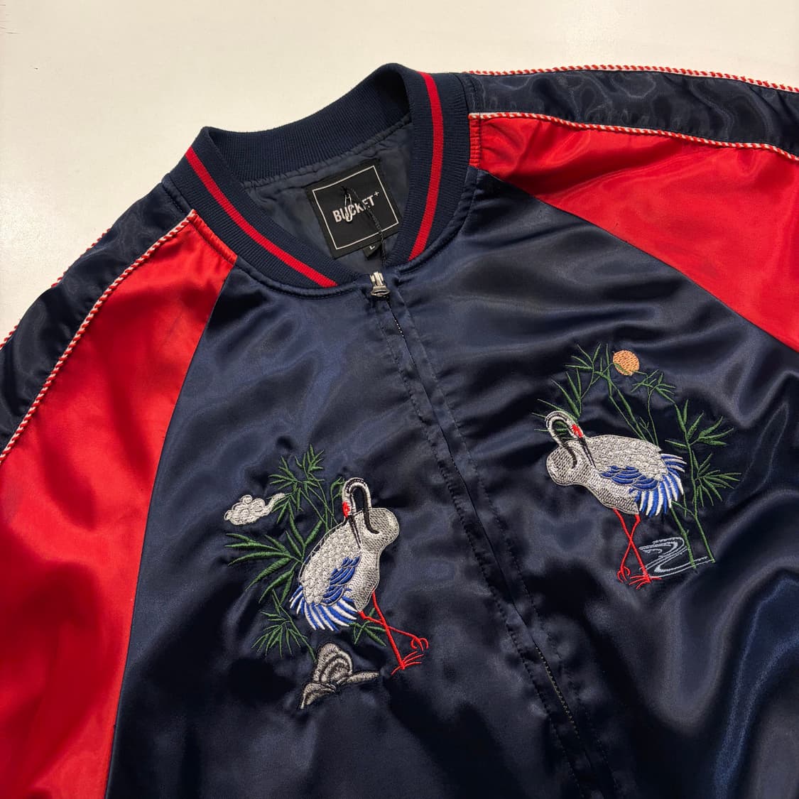 [L] 버킷 Crane 자수 블루종 자켓 레드/네이비 B657 상품이미지3