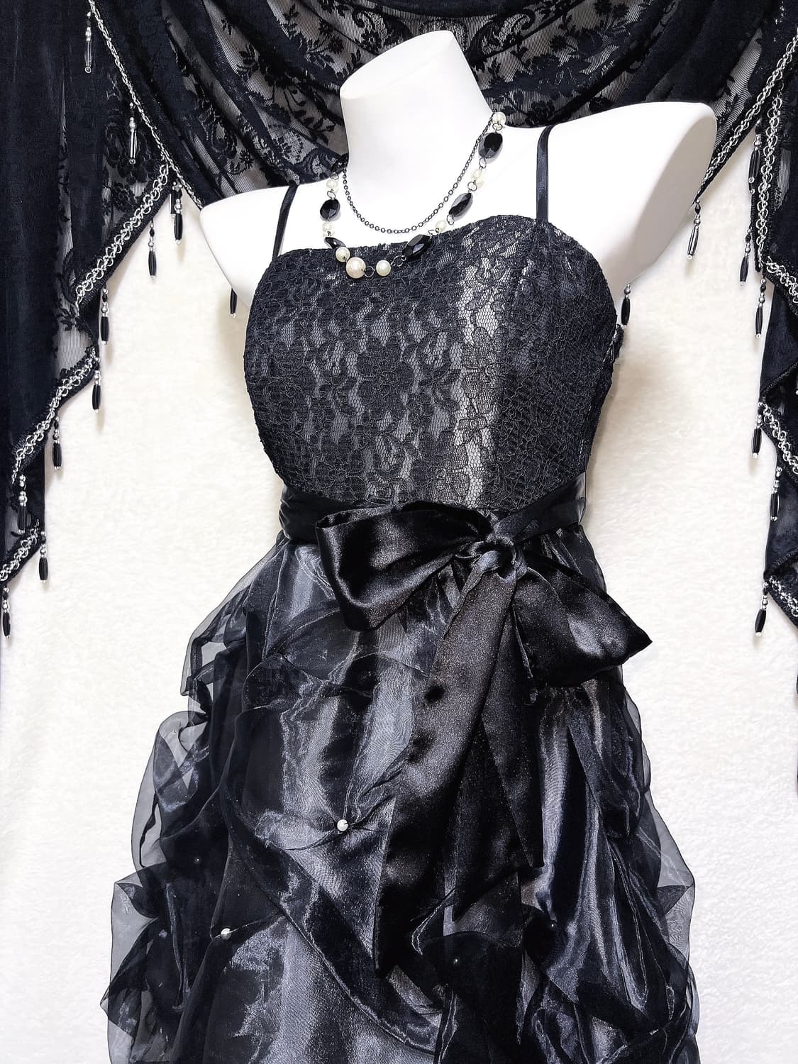 로맨틱고딕 고스로리 히메 블랙 레이스 리본 미니드레스 원피스 파티 핀터 상품이미지4