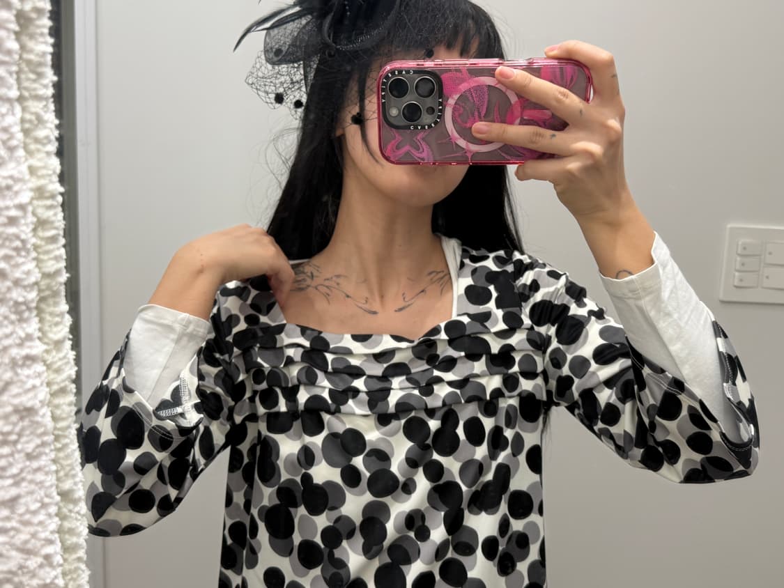 빈티지 7부 도트 원피스 상품이미지4