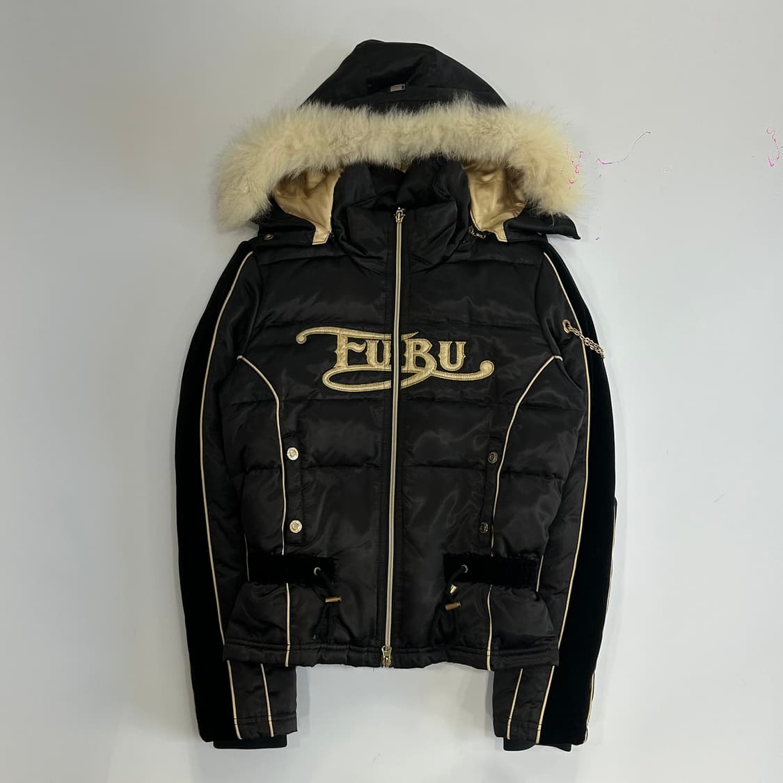 FUBU 골드로고 벨벳포인트 퍼 후드 패딩 상품이미지3