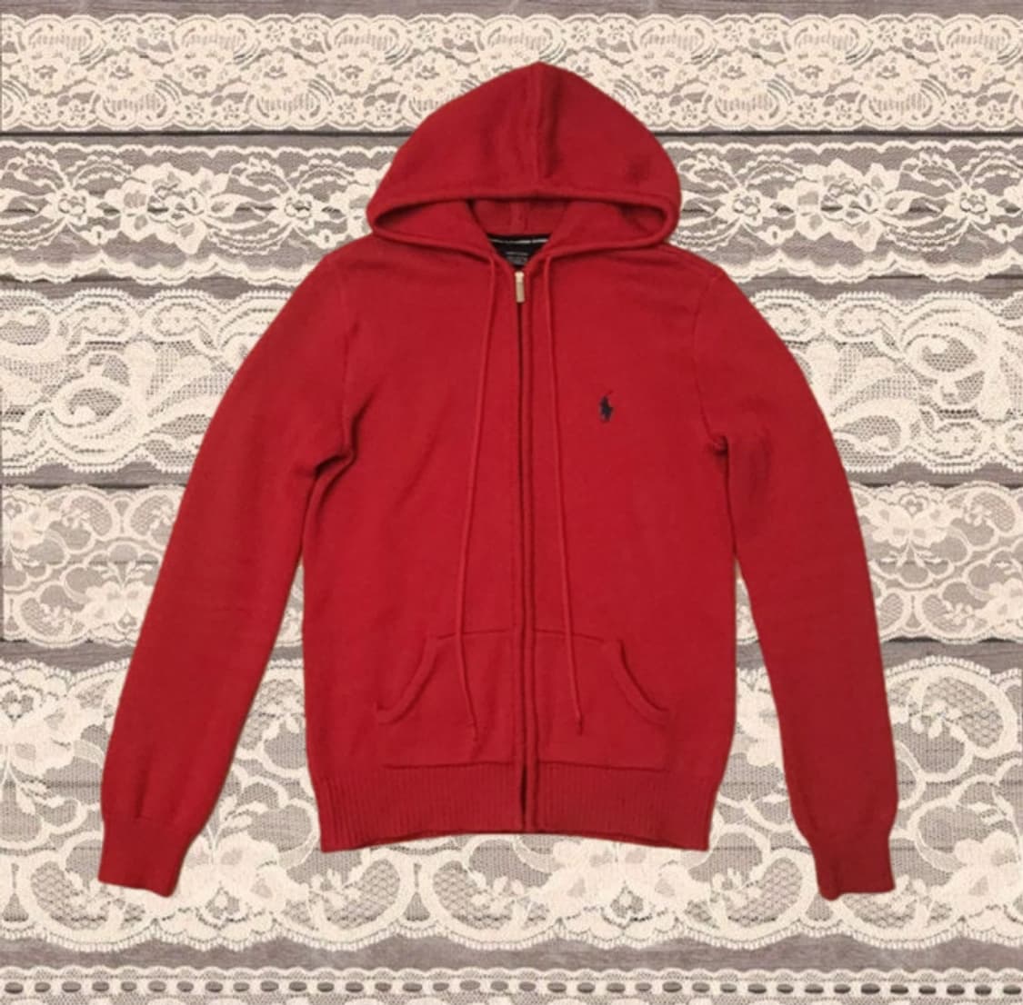 정품 폴로 랄프로렌 니트 후드집업 레드 상품이미지1