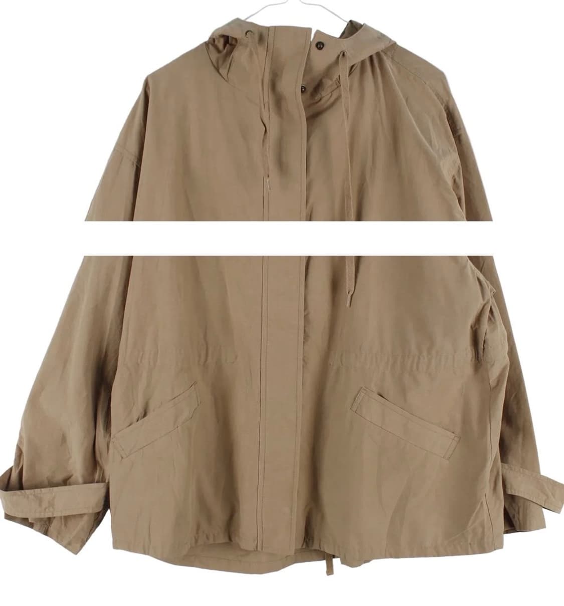 베이지색 빈티지 후드자켓 미디 트렌치코트 상품이미지2