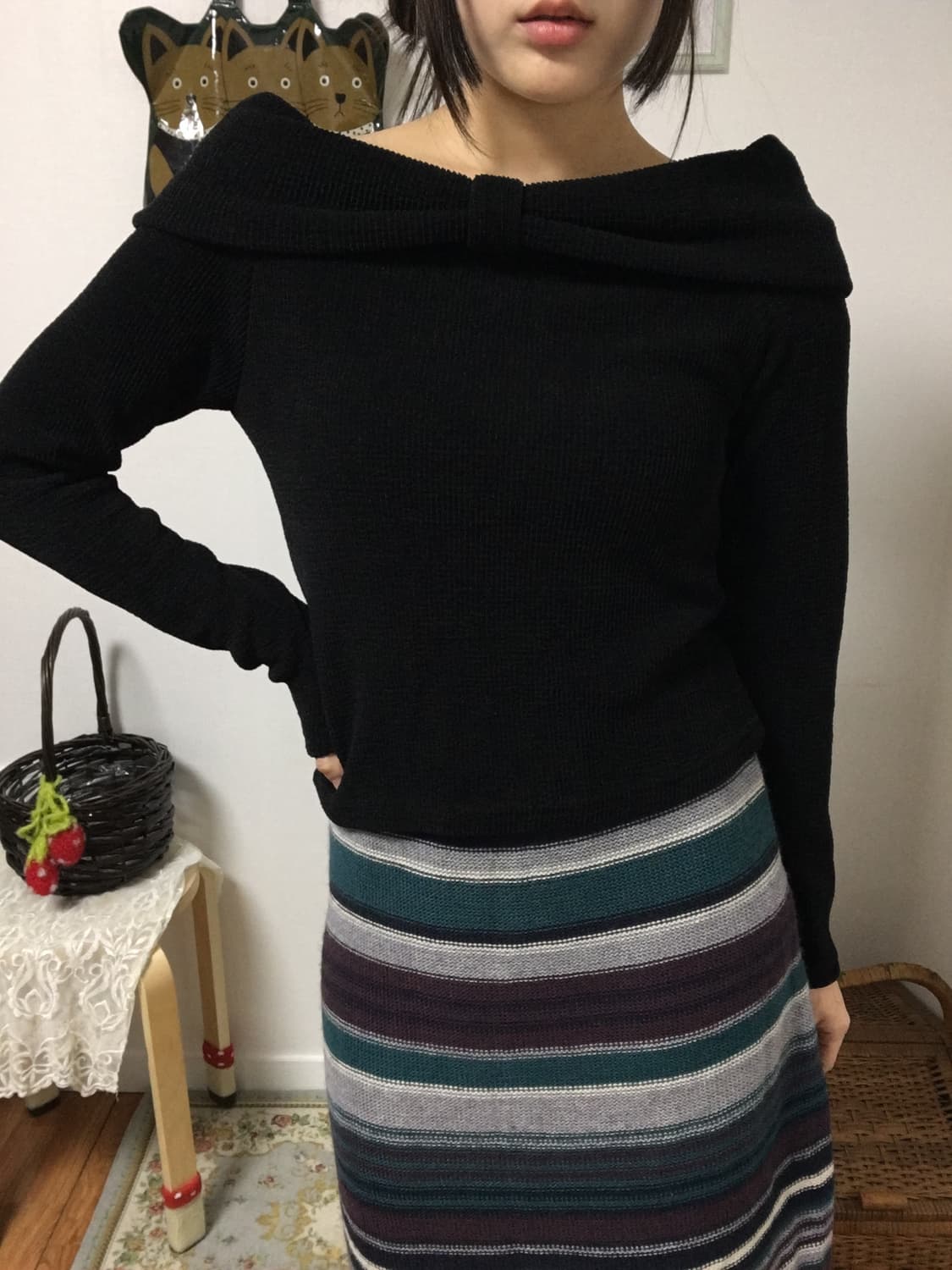 Off-Shoulder Bow Knit Top 상품이미지2