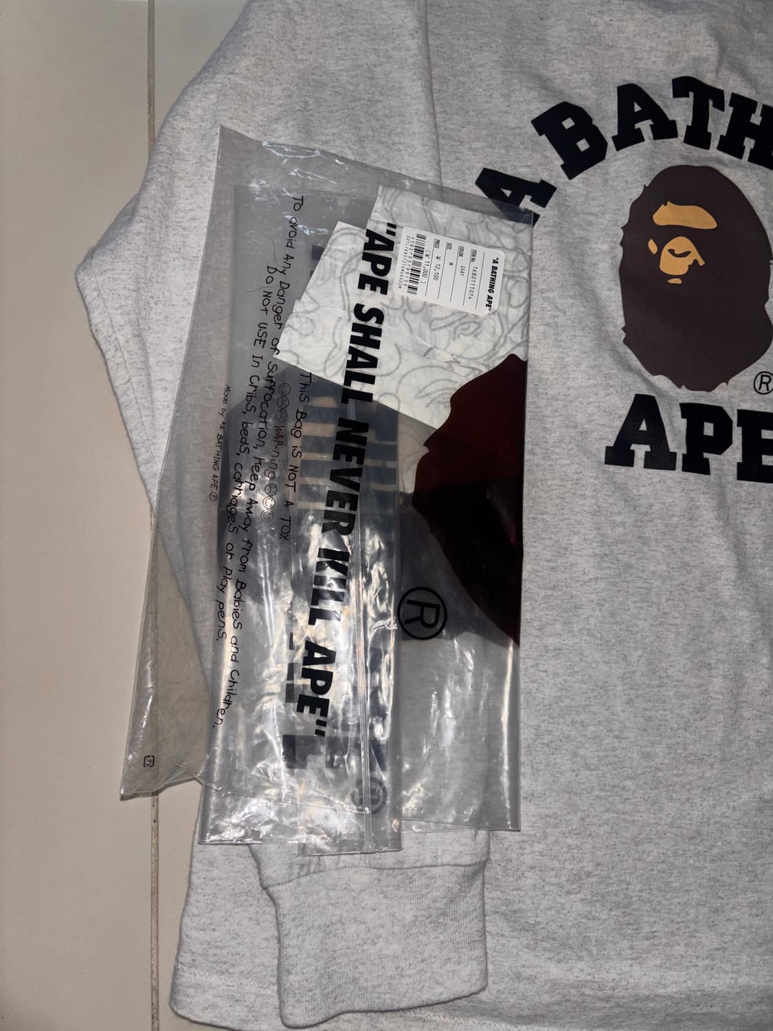 베이프 컬리지 롱슬리브 티셔츠 그레이 M 상품이미지2