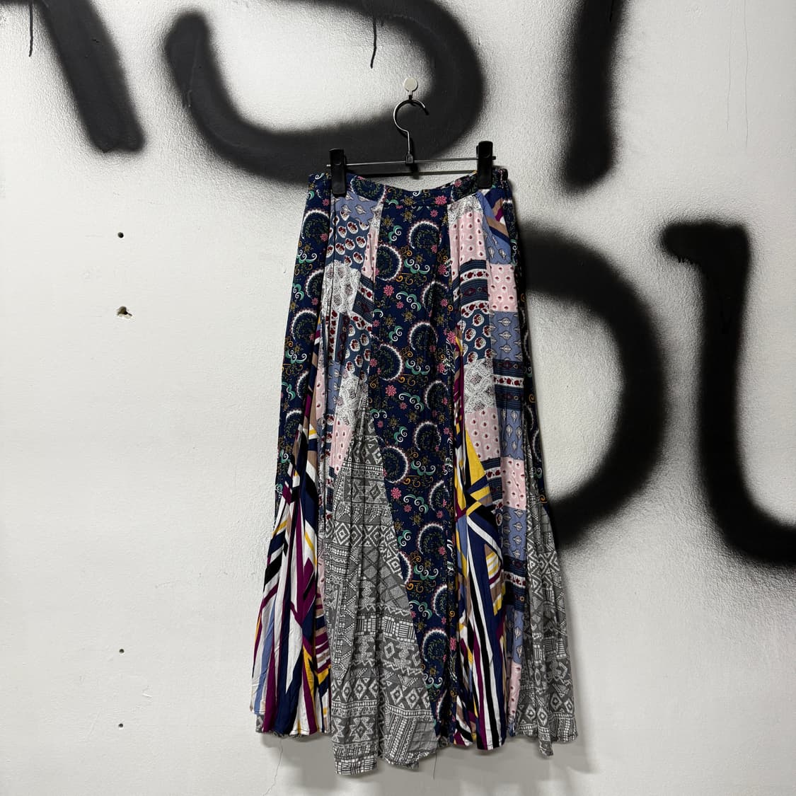 티티카카 오리엔탈 에스닉 풀 패턴 반다나 패치워크 플레어 롱 스커트 상품이미지2