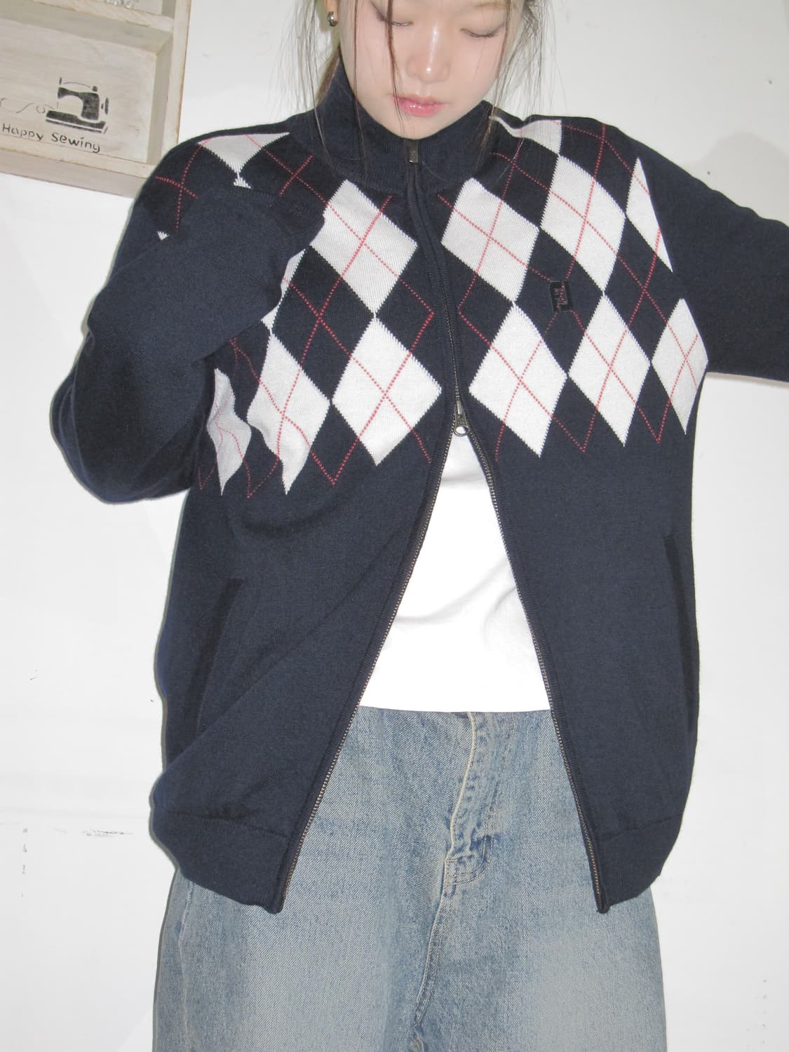 풋조이 아가일 니트 집업 상품이미지4