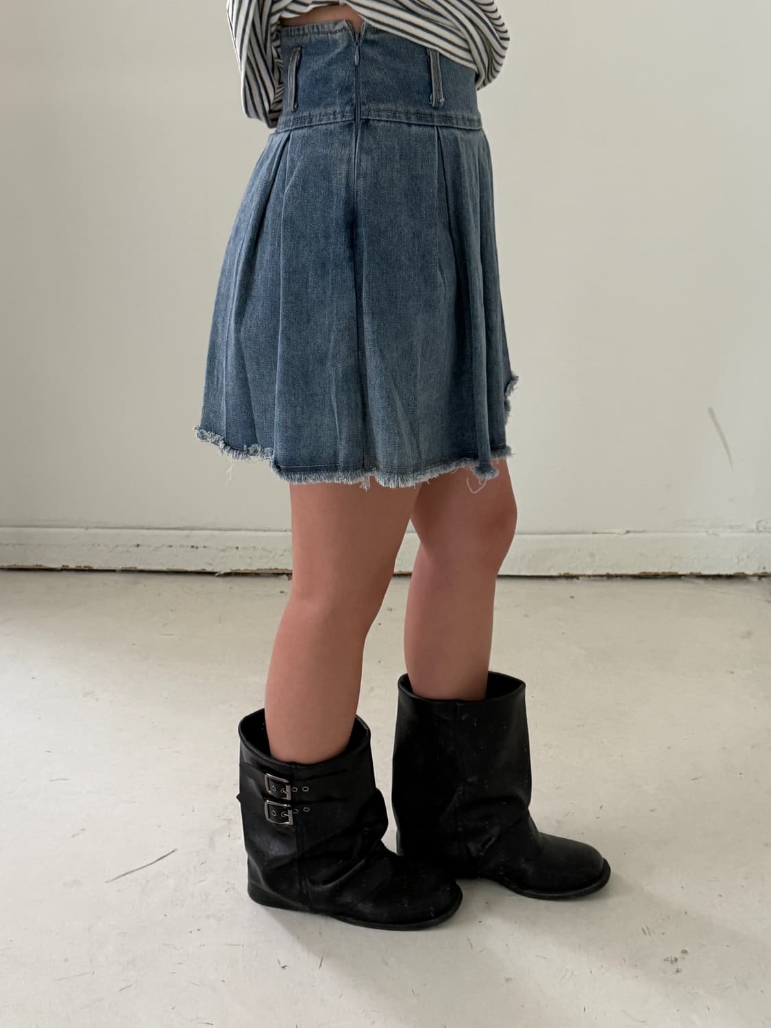 일본빈티지 데님 플리츠 스커츠팬츠 상품이미지2
