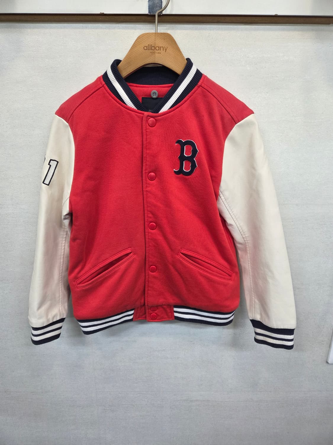 엠엘비 키즈 보스턴 레드삭스 안감누빔 가죽 바시티자켓 130 상품이미지1