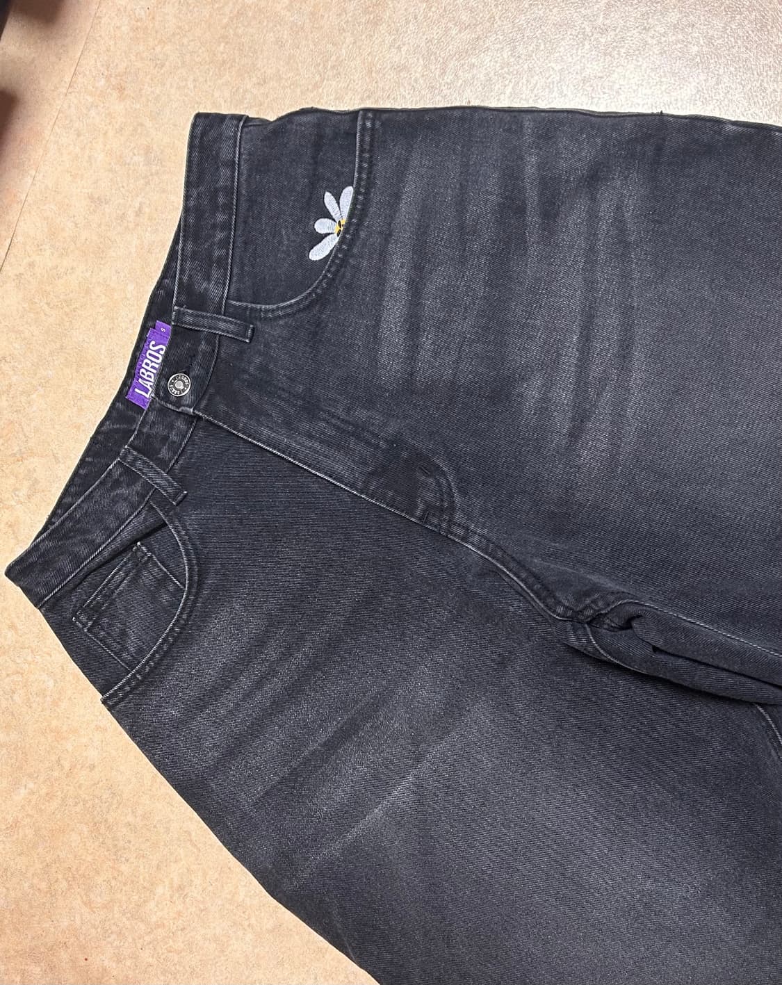 라브로스 스마트 데이지 배기진 데님 와이드 팬츠블랙 상품이미지8