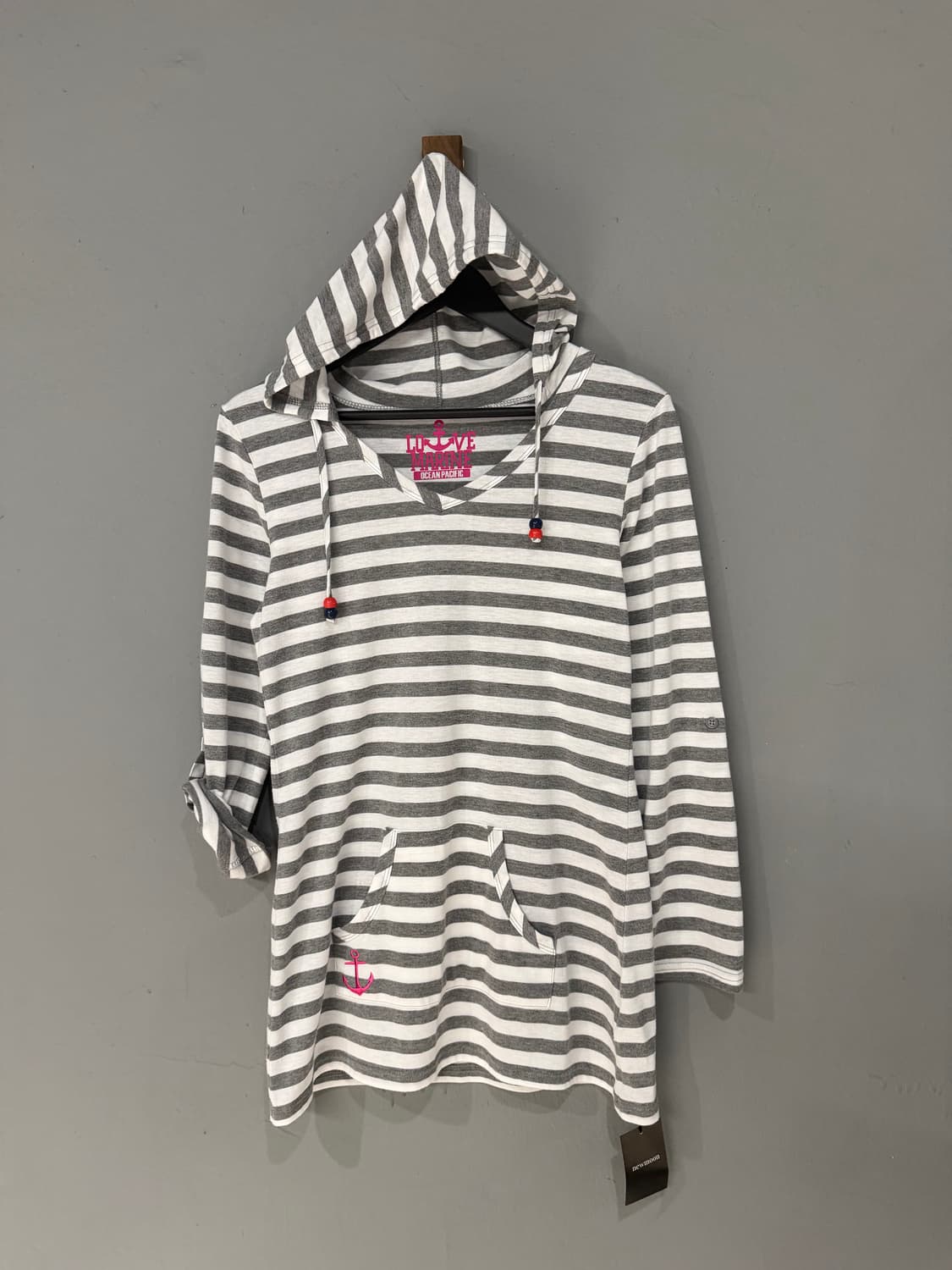stripe pattern v-neck hood sleeve 상품이미지5