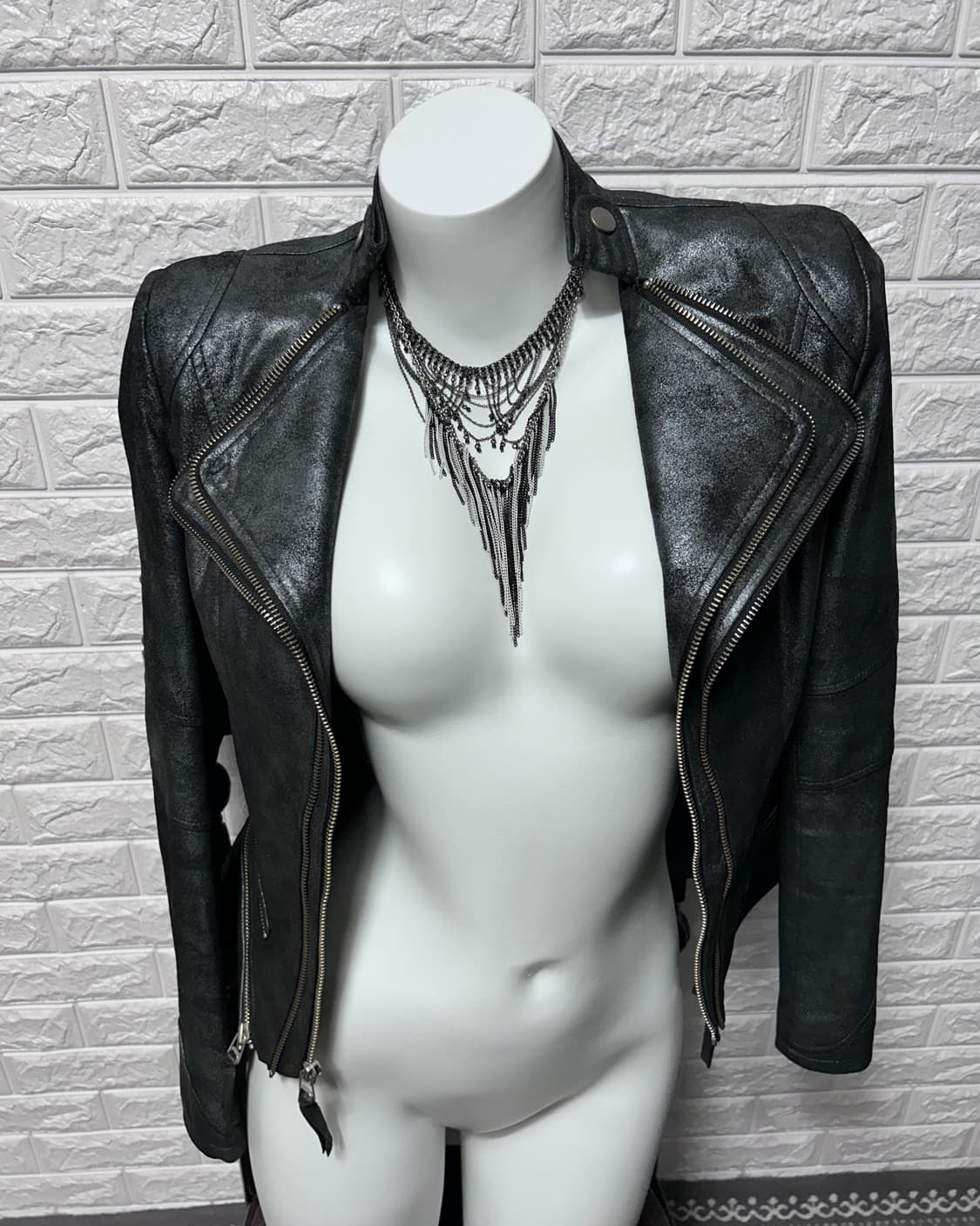 00‘s 매탈릭 램스킨 멀티 지퍼 레이어 자켓 상품이미지5