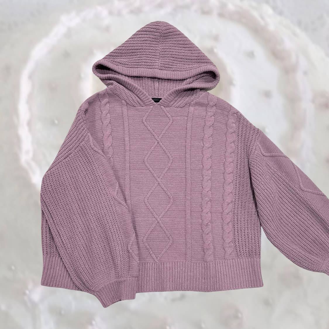 일본 빈티지 연보라 뒷 절개 버튼 포인트 니트 후드 티 상품이미지3