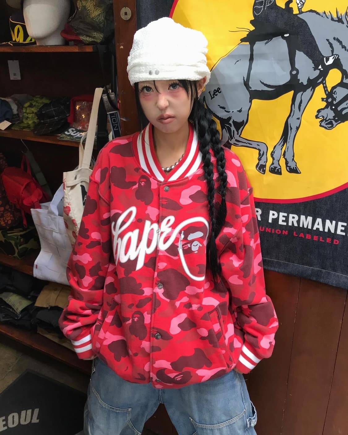 Bape Red Camouflage Varsity Jacket 상품이미지1