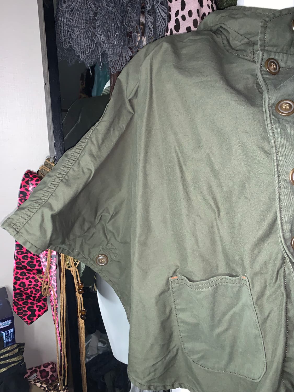 y2k 그런지 카키 야상 후드 케이프 상품이미지2