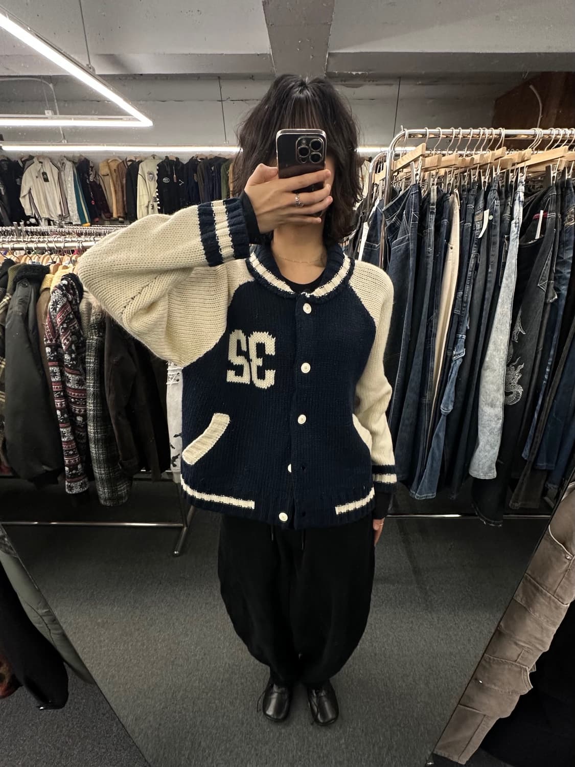 L)Time Files 빈티지 네이비 코위찬 스웨터 상품이미지1