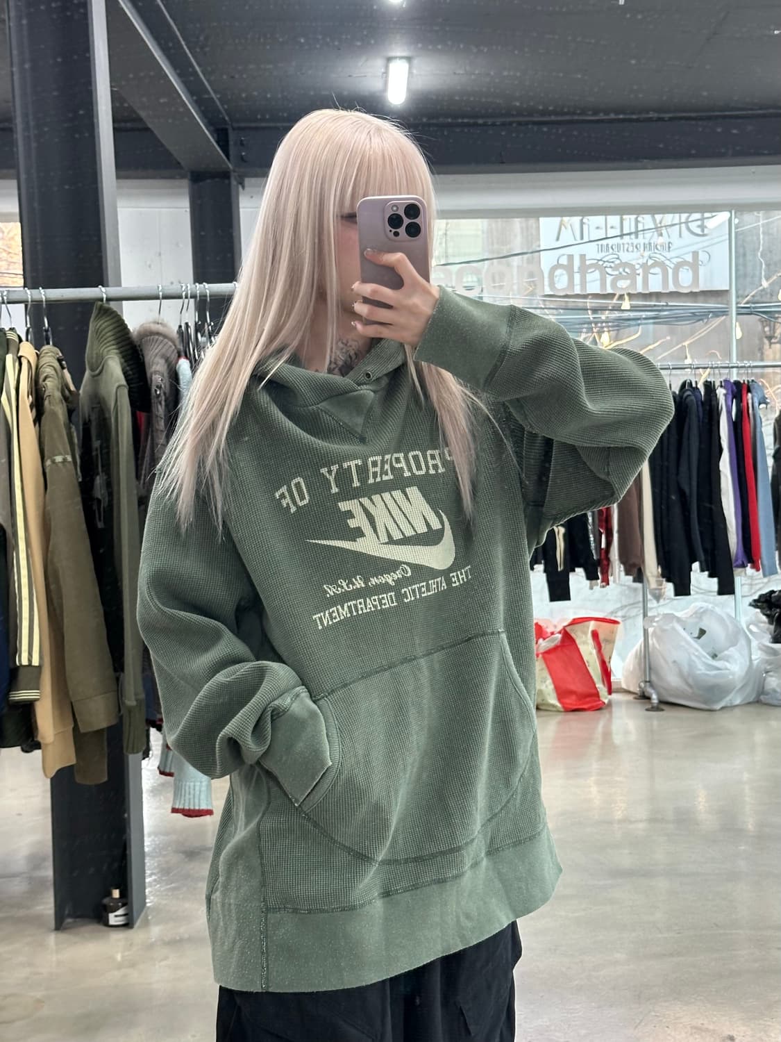 나이키 올드스쿨 빅로고 그린 오레곤 와플 후드티 상품이미지2