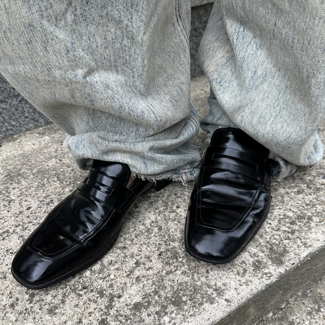 00s 블랙 프라다 스퀘어 토 가죽 로퍼 상품이미지7
