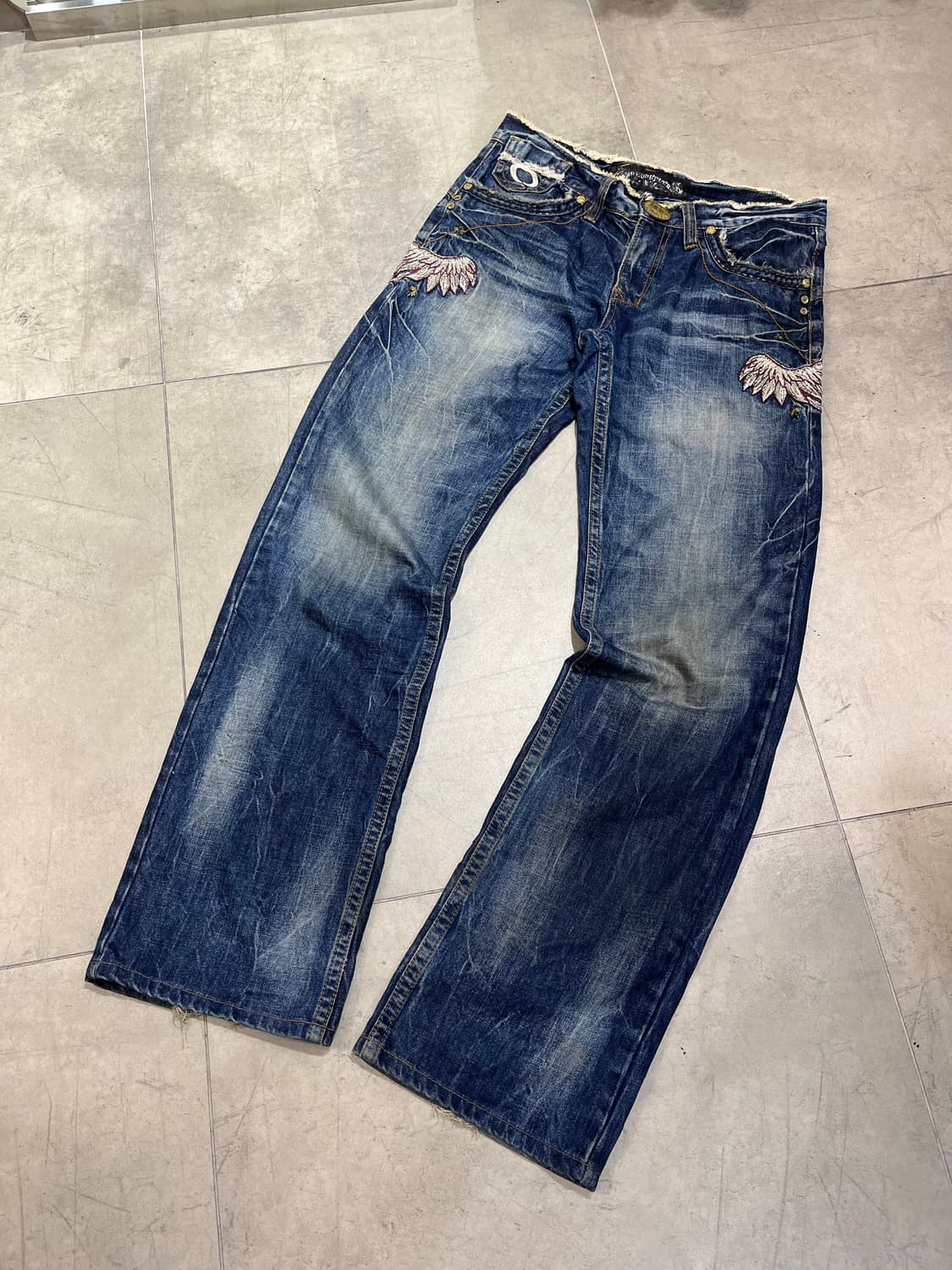 RED PEPPER 락펑크 그런지 워싱 날개 와이드 데님 팬츠 상품이미지6