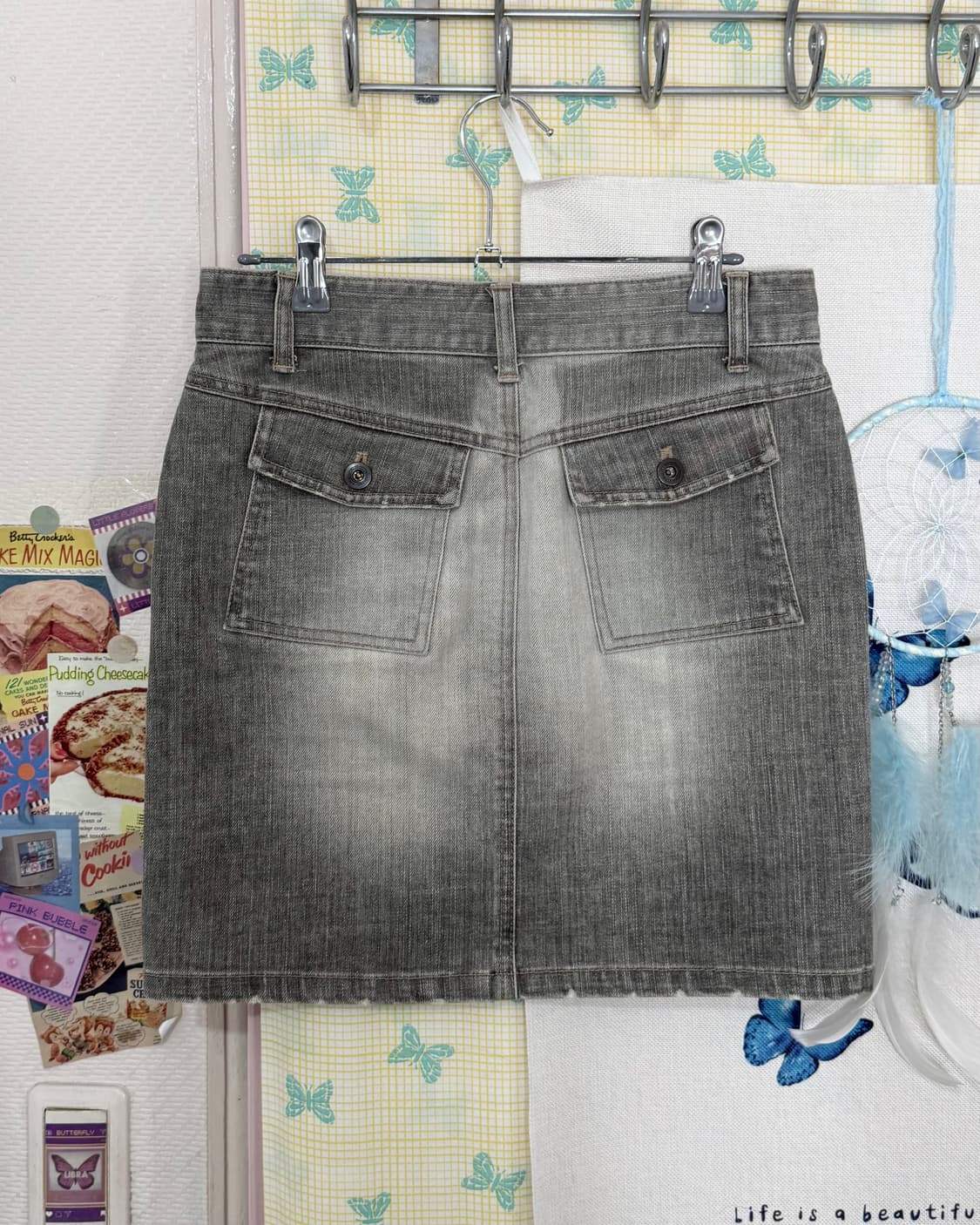 그레이 & 화이트 포인트 데님 미니 스커트 상품이미지3