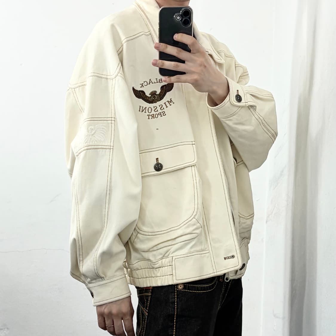 미쏘니 90s 엠브로이더리 코튼 봄버 자켓 상품이미지2