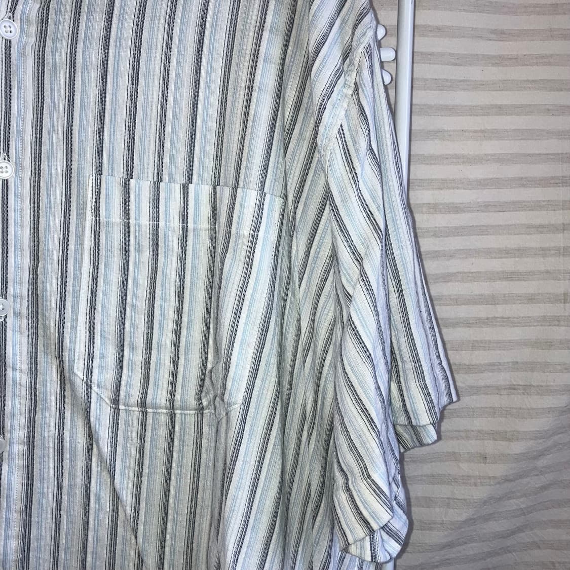 빈티지 스카이 블루 스트라이프 반팔 셔츠 y2k 스트릿 갸루 펑키461  상품이미지4